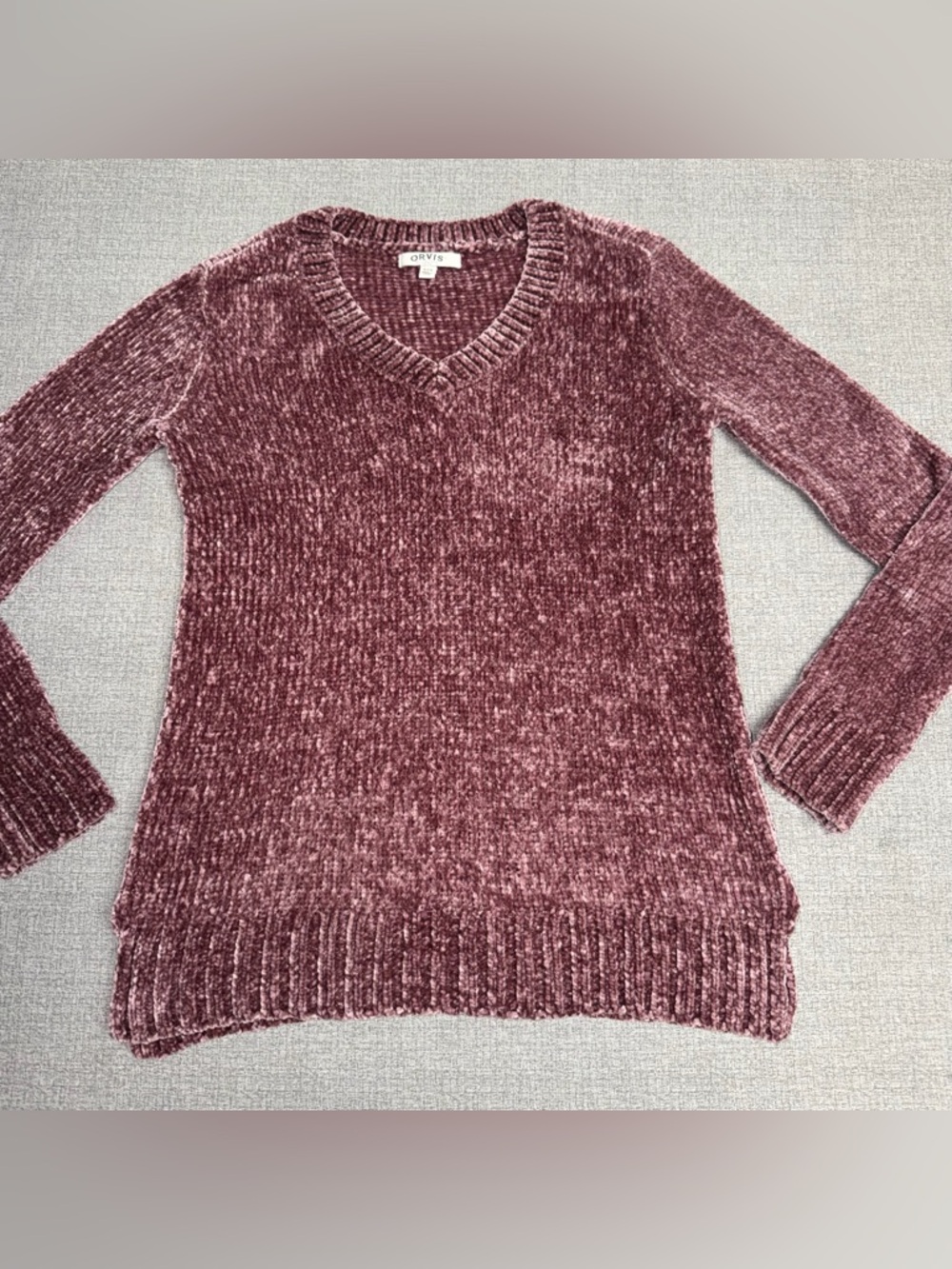 Orvis Womens Chenille Tunic Pullover V-neck Rose Pink